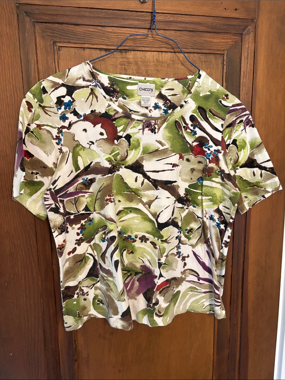 Chico's Green Multi-Color Short Sleeve Tee
